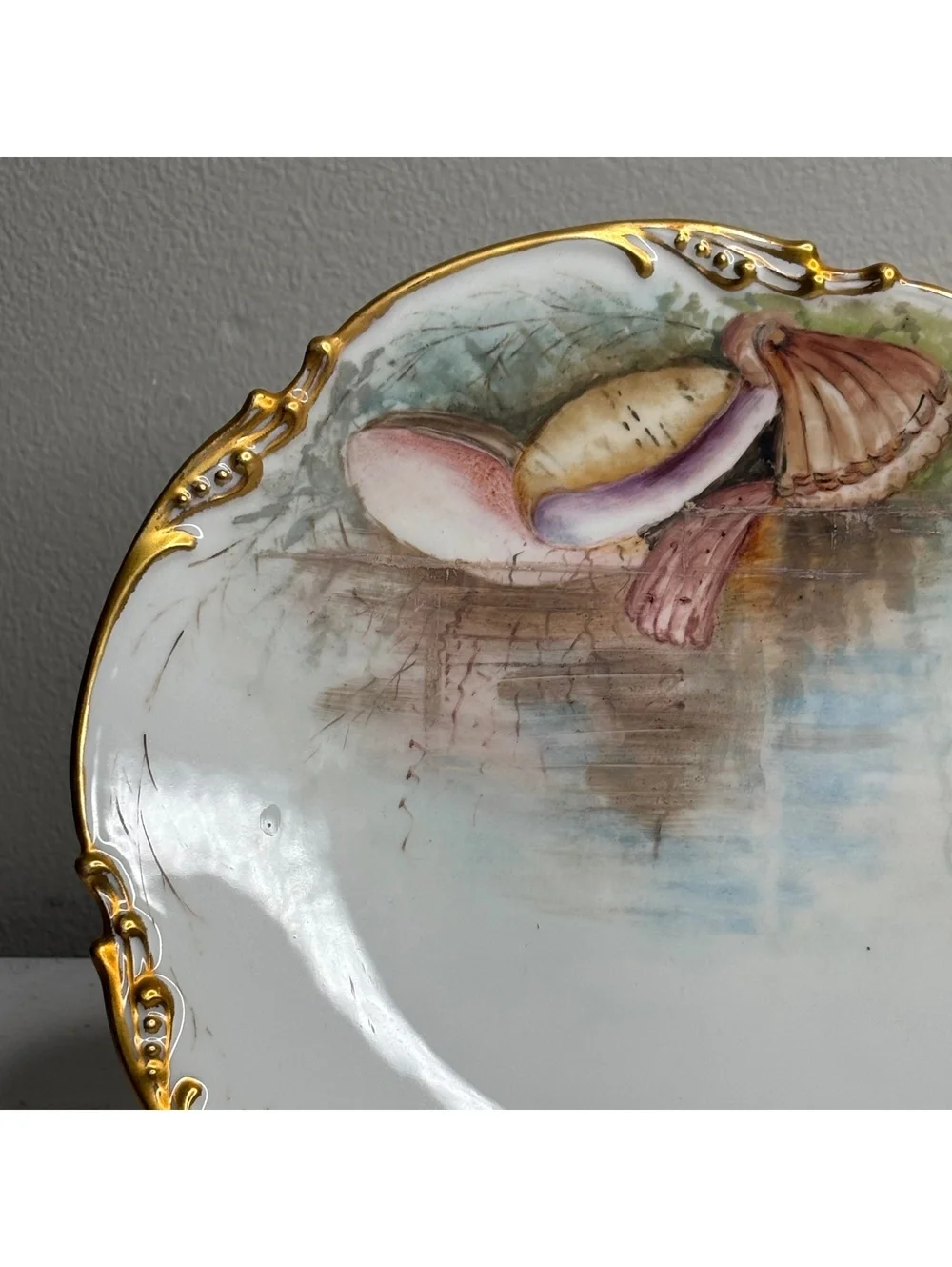 Antique JPL Pouyat Limoges Hand Painted Oysters Plates Signed by Artist set of 2
